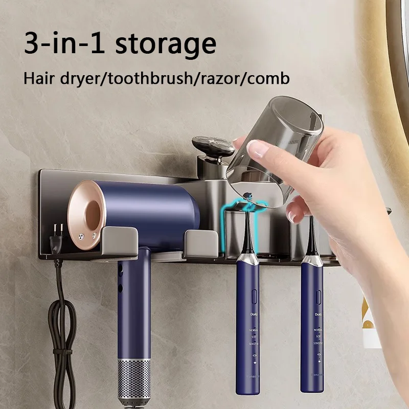 Wall Mounted Hair Dryer Holder for Dyson Bathroom Shelf Without Drilling  Plastic Hair Dryer Stand Bathroom Organizer 드라이기 거치대 - AliExpress