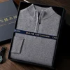 100% Goat Cashmere Men Mock-neck Sweater Zipper Pullovers Autumn Winter Thick Classical Solid Loose Knitwear Korean Men Clothes 5