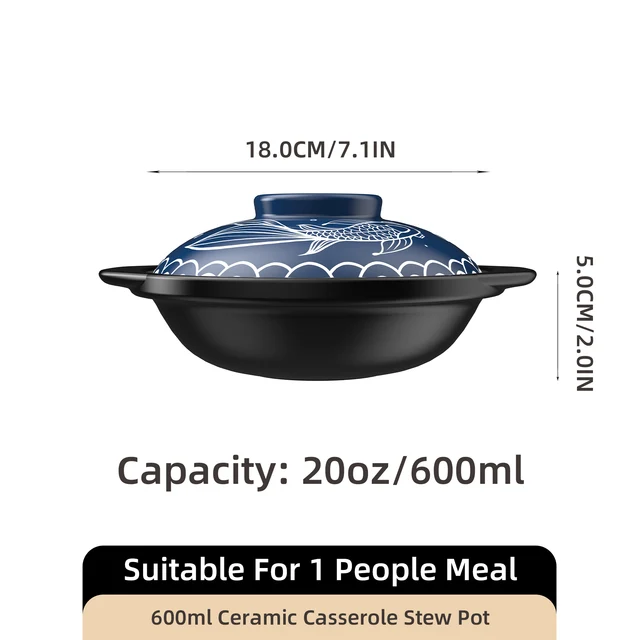 20oz ceramic casserole saucepan, embossed fish pattern high temperature resistant ceramic, clay pot, clay pot cooking utensils 2