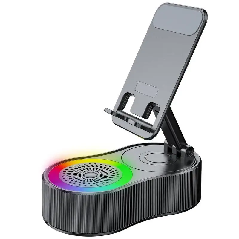 Rotatable Phone Stand with Wireless Speaker and RGB Lighting Adjustment