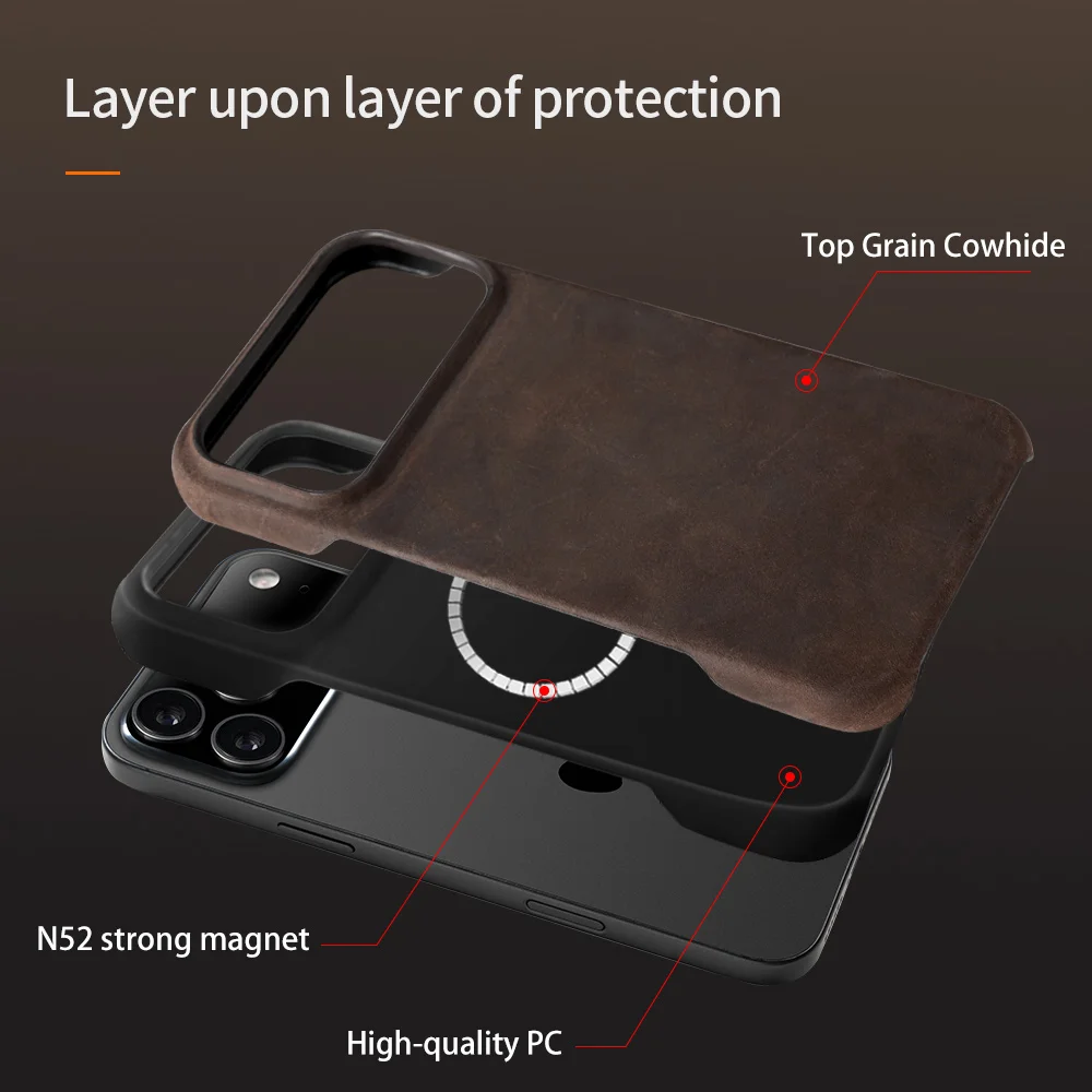 for Magsafe Case for iPhone 15 16 17 Pro Max 17Pro 17 Air 16Pro Retro Luxury Genuine PULL-UP Leather Magnetic Phone Back Cover 6
