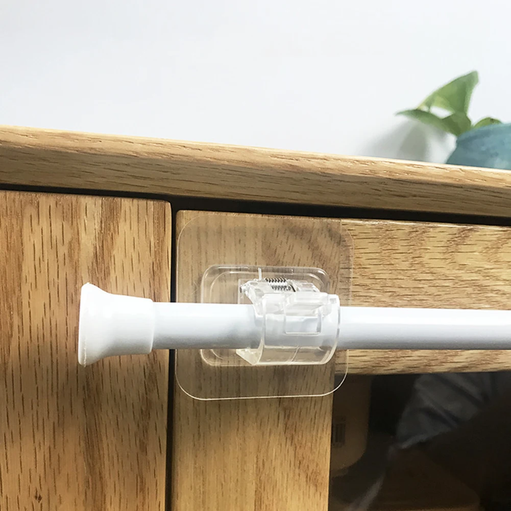2pcs Home Powerful Curtain Rod Hanging Clip Hook Shower Curtain Rod Hanging Clip Bearing Adjustable Clear Wall Bracket Hooks