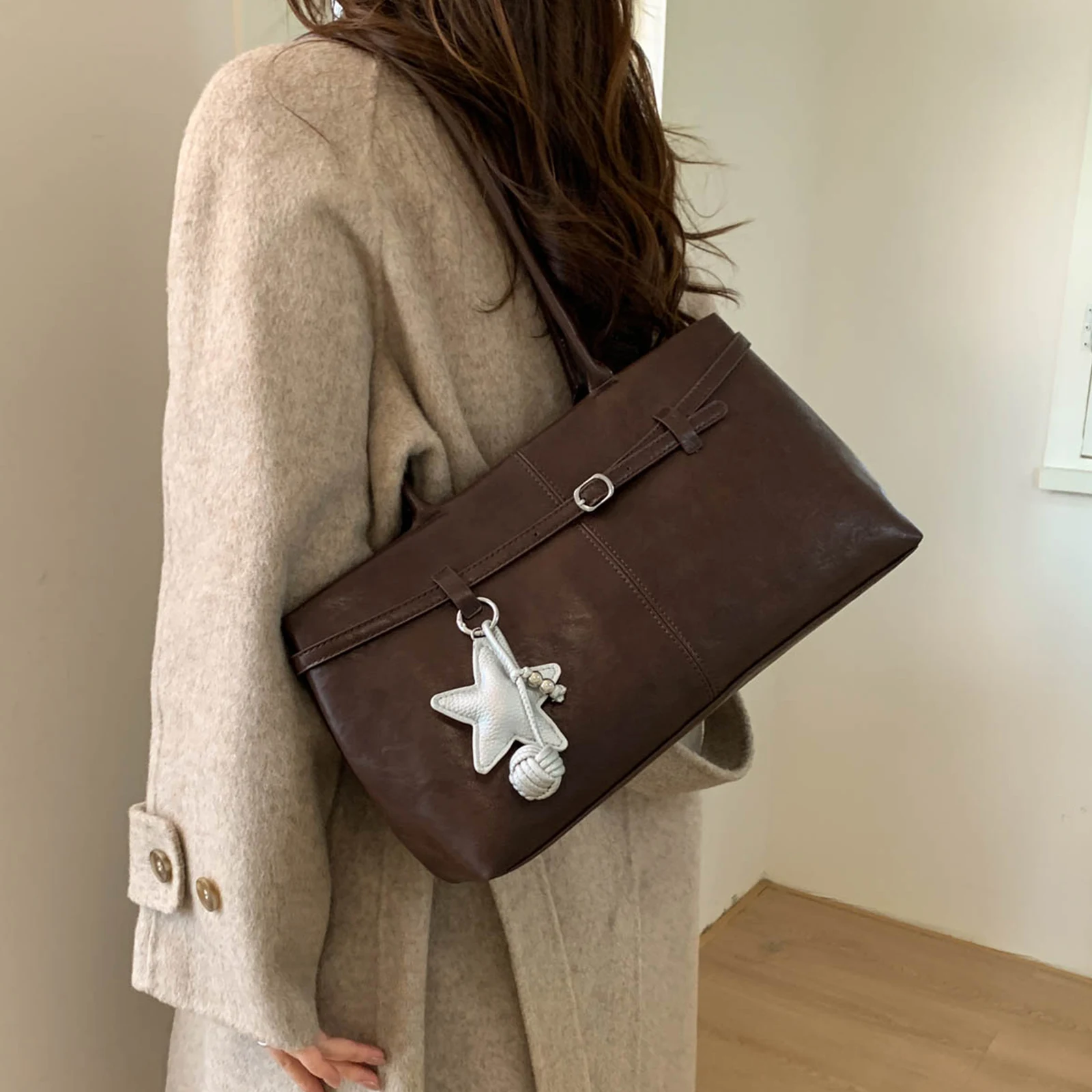 PU Leather Handbag Vintage Underarm Bag with Belt Buckle Tote Bags for Women Work Shopping Travel Daily