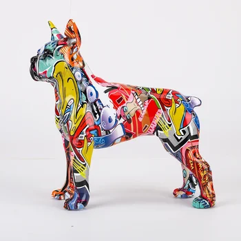 Art Creative Simple Colorful Boston Terrier Small English Resin Pet Dog Crafts Home Decoration Color Modern Office Desktop Craft 2