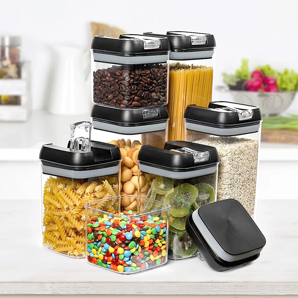 【Lifeideas】7Pcs Airtight Food Storage Containers with Clasp Lids Plastic Clear Jars with Easy Lock Lid Kitchen Pantry Organize