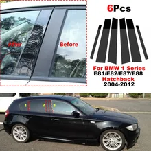 자동차 도어 윈도우 필러 포스트 트림 몰딩 커버 6 개, BMW 1 시리즈 E81/E82/E87/E88 해치백 2004-2012 용 스티커 액세서리