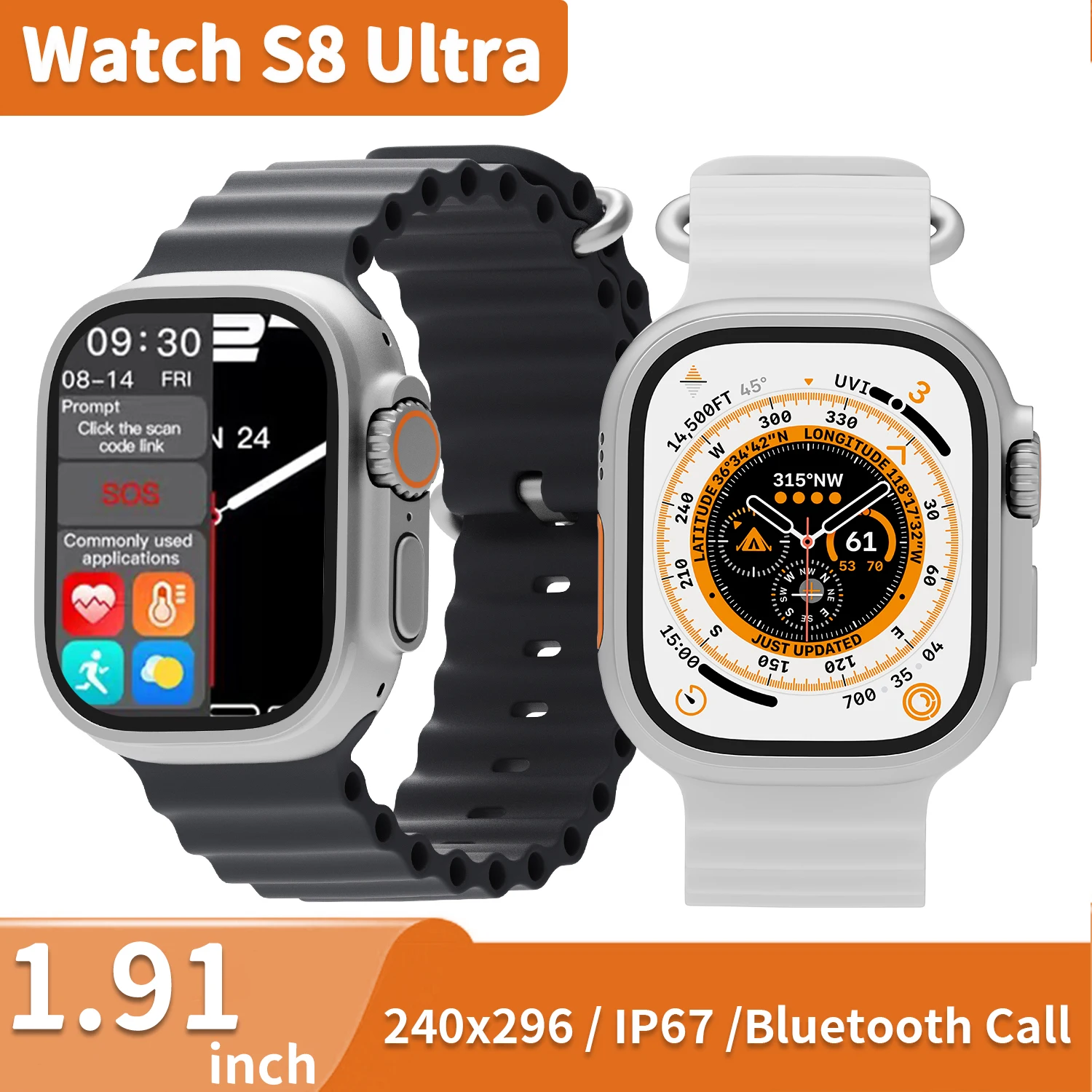 New S8 Ultra Smart Watch Gps Nfc Titanium Metal Sports Fitness Health