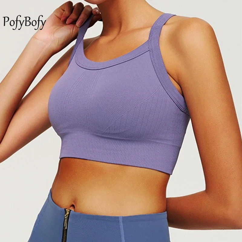 

Спортивный бюстгальтер PofyBofy с Y-образной спинкой, с открытой спиной, с фиксированной чашкой, спортивный бюстгальтер для женщин, ударопрочный, эластичный, Racerback, тренировочные укороченные майки
