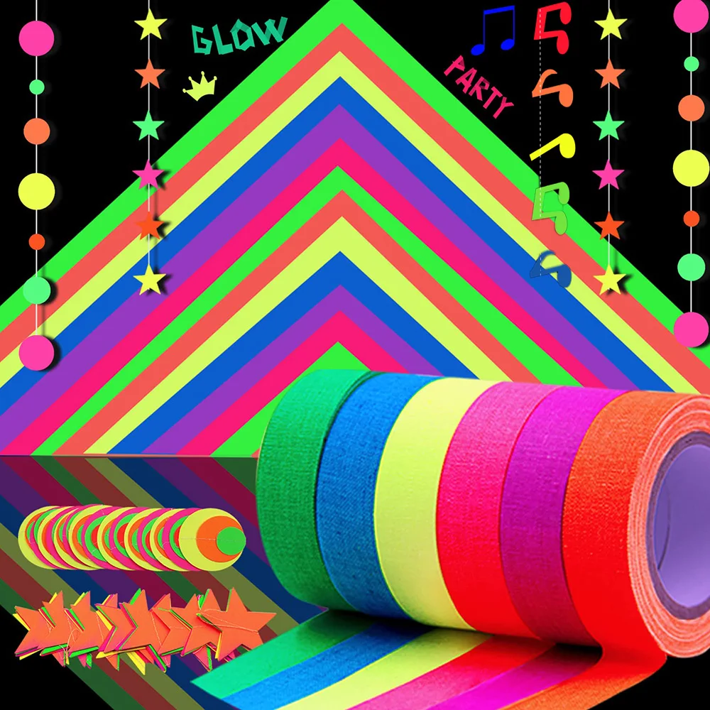 

Neon Party UV Blacklight Reactive Tape Neon Paper Garlands Circle Dots Stars Hanging Decor Birthday Wedding Glow Party Supplies