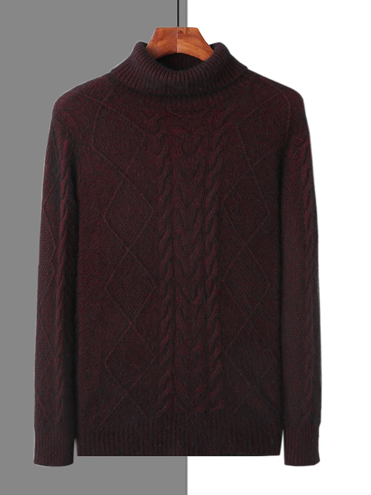 Men Turtleneck Cashmere Sweater Autumn Winter Thick Pullover 100% Mink Cashmere Knitwear Cable Knitting Warm Casual Business Top 6