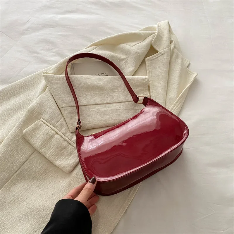 Fashion Retro Patent Leather Glossy Shoulder Bag Solid Color Women's Handbags Casual Brand Designer Underarm Bag 숄더백