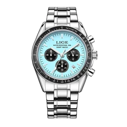 Luxury Men's Luminous Calendar Waterproof Stainless Steel Watch (Lake blue)