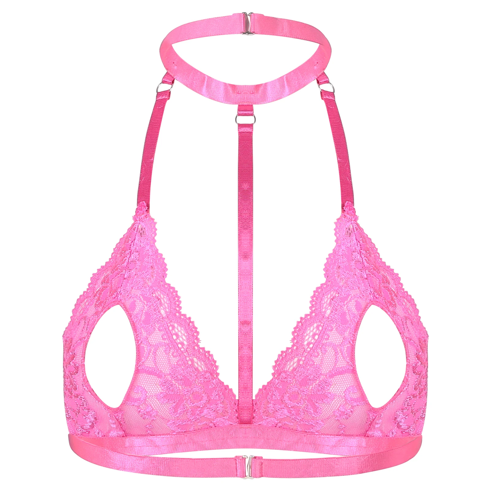 Womens Lingerie See-through Lace Bra Tops Unlined Wireless Ladies Halter Neck Strappy Hollow Out Erotic Hot Brassiere Underwear