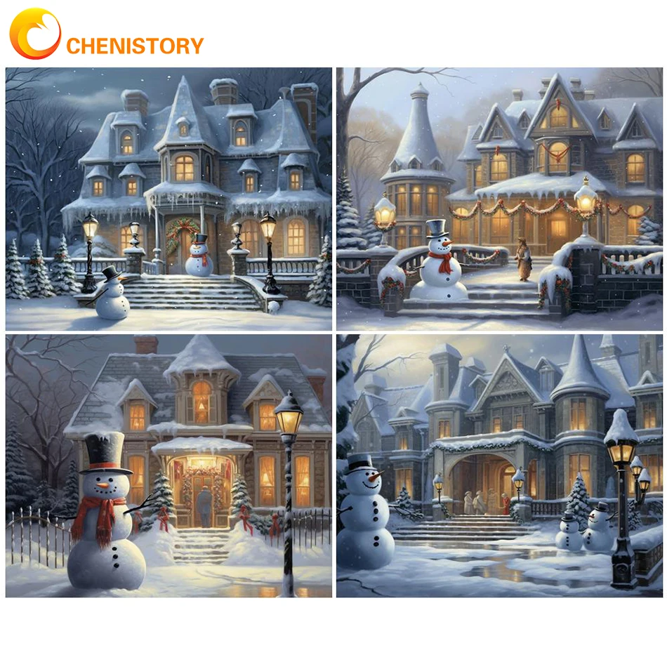 

CHENISTORY Diy Crafts Paint By Numbers Kill Time Drawing By Numbers Castle Snow Paint For Painting Art Supplies Artwork