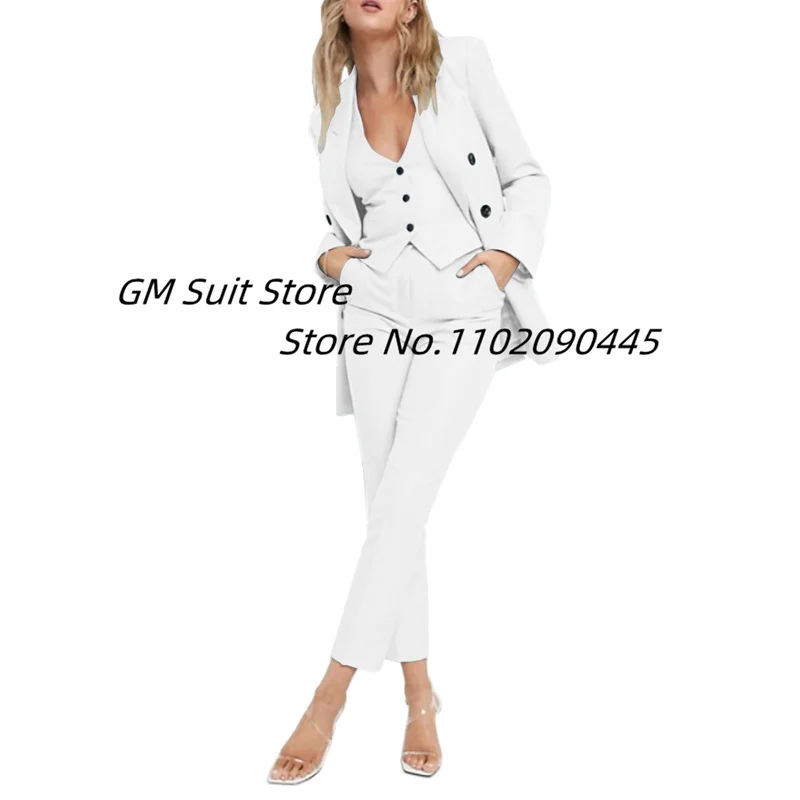 Women's Double Breasted Blazer Slim Fit Solid Color 3 Piece Suits Office Lady Jackets Vest Pant костюм женский