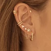 Boucles d'oreilles tendance en acier inoxydable pour femmes, 1 pièce, chaîne à Double perçage, fleur coréenne, Zircon, clous de perçage, bijoux à la mode