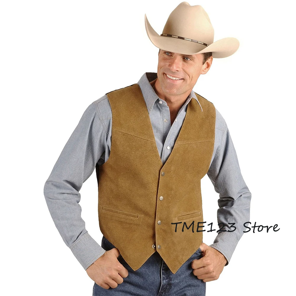 Classic Mens Vests Suede Suit Business Vest Punk Waistcoat Jacket Brown Black Victorian Style Groomman Clothing For Wedding Man