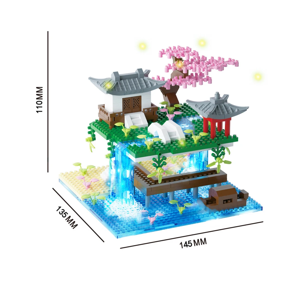 thumbnail image 1 of Juego de bloques de construcción de microladrillos con temática del lago Taohuatan, juguetes creativos para adultos, modelo de paisaje chino único, ladrillos con luz LED, 1 of 5