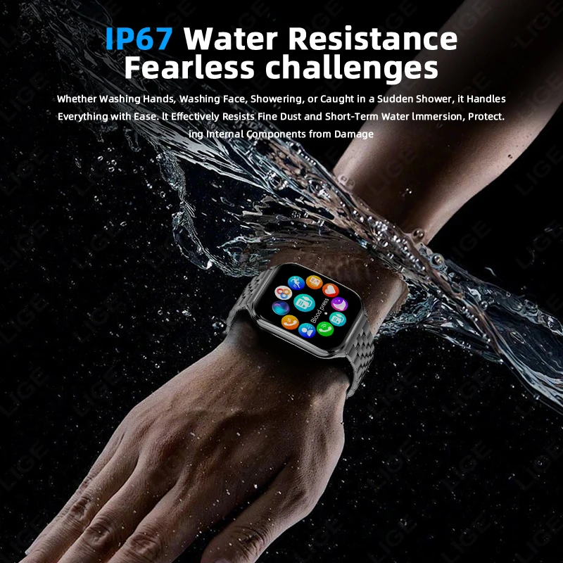 LIGE Ultra-thin Amoled Smartwatch 1.96inch Curved BT Call Long Battery Life Fitness Watches Men AMOLED Sports Health Smart Watch