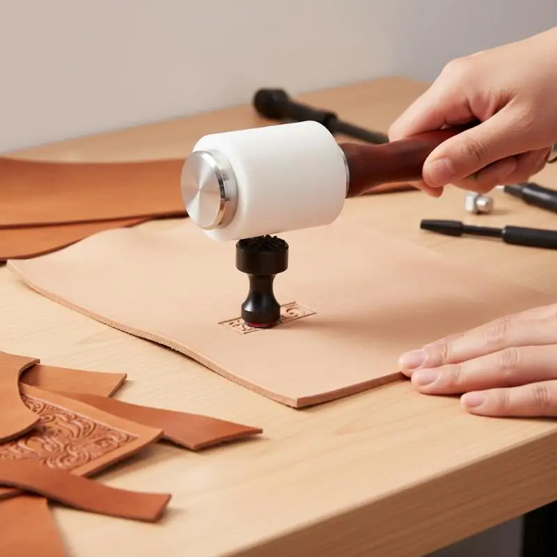 1PC 가죽 조각 망치 나일론 망치 손으로 만든 가죽 공예 DIY 공예 도구용 단단한 나무 손잡이