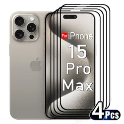 Film de protection d'écran en verre pour iPhone, bordure noire, iPhone 15 14 13 12 11 Pro Max 6 7 8 Plus SE 2022 2020 Poly X XS Max, 4 pièces