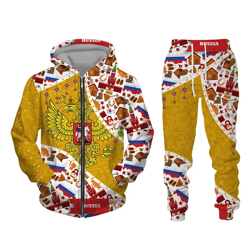 Hoodie Pant Suit Flag of Russia 3D Print Zipper Cool Men/Women 2 Pcs Sportwear Autumn Winter New Tracksuit Clothing High-quality 2
