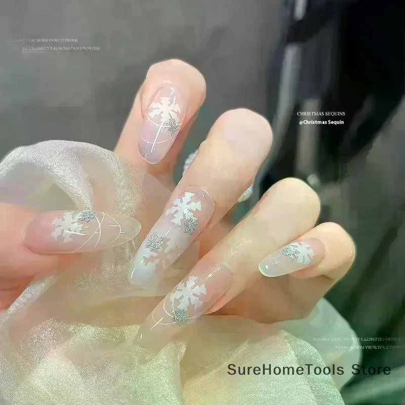 Christmas Snowflake Nail Sequins Sparkling Winter Flakes Spangles 3D Nail Art Decoration Sticker Tips Charm Manicure Salon DIY