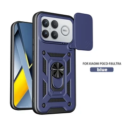 Luxury Rugged Armor Phone Case with Sliding Camera Cover and Ring Holder for Mi 17 Ultra (Blue)