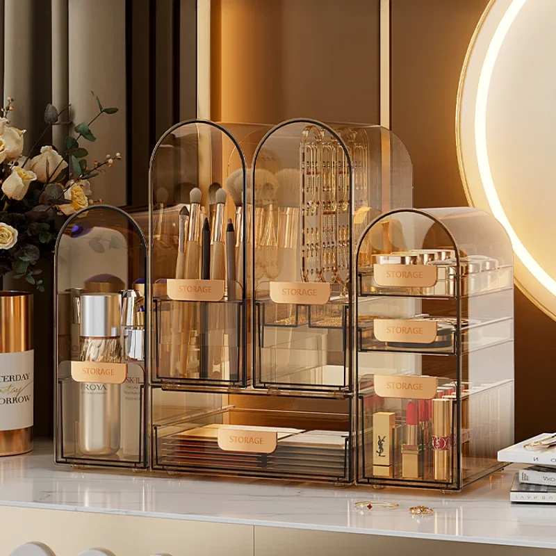 

Роскошный органайзер для косметики, пылезащитный ящик, подставка для ювелирных изделий, прозрачный акриловый держатель для макияжа, ящики для хранения в общежитии