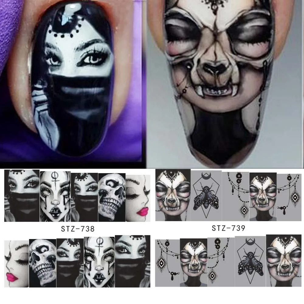 Nail Stickers 1x Skull Bone Water Self Adhesive Halloween Slider Tattoo Big Eye Horror Decals for DIY Decor Wrap CHSTZ731-734 nail stickers,nail decals,nail art decoration
