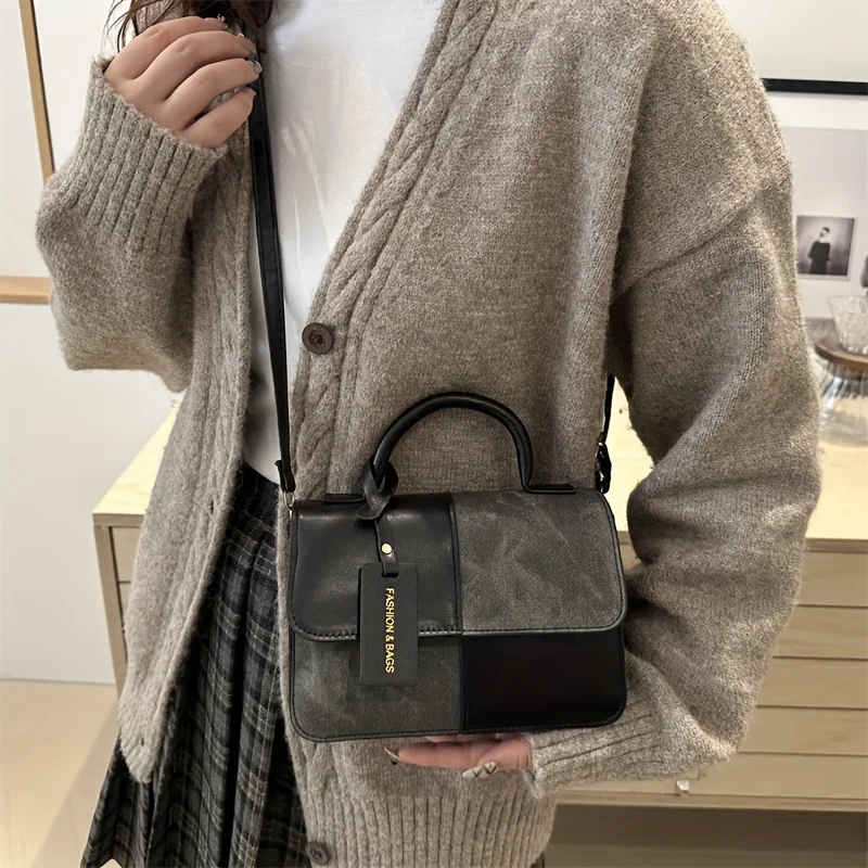Elegant Women'S Crossbody Shoulder Bag Fashionable Splicing Texture Handbag, Chic Square Small Tote Bag, Woman Daily Phone Pouch