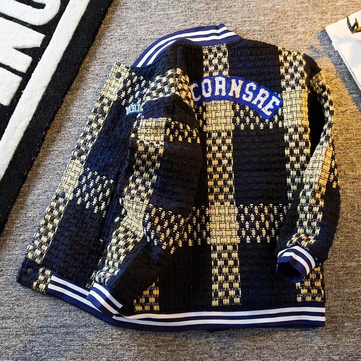 가을 겨울 신사복 카디건 싱글 브레스트 패션 니트 스웨터 스티치 Colorblock O 칼라 코트 Swearter Jackets