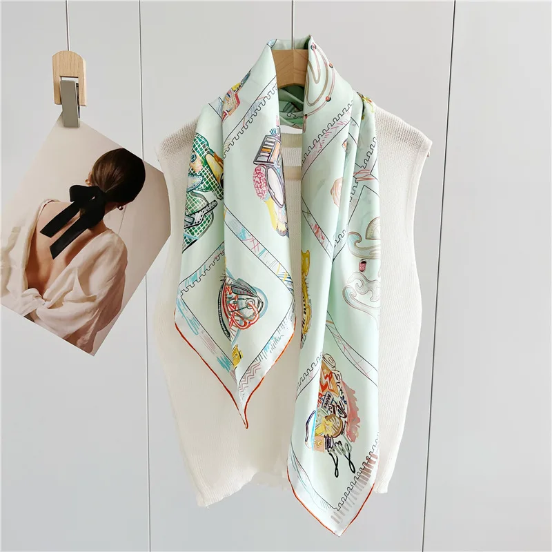 

14MuMI Twill 100% Real Silk Square Scarf Women Neckerchief Hairbands Foulard Female Scarves Bandana Wrap Kerchief Hijab Shawls