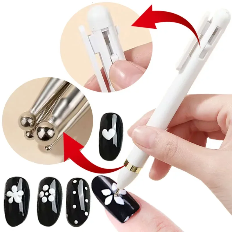 1PC Nail Point Diamond Pen 4-in-1 Nails Art Dotting Tools 4Sizes Balls Draw Painting Dot Flower Petal Rhinestones Manicure Tools 2