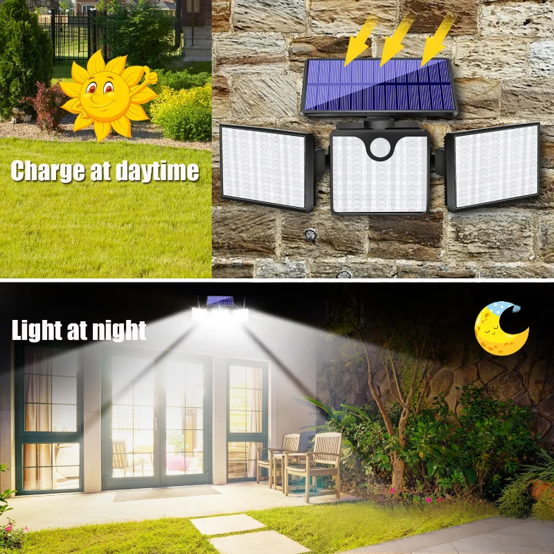 2023 Solar Light 266LED human infrared three-head induction street lamp outdoor courtyard garden landscape garage entrance wall only human book three of the themis files