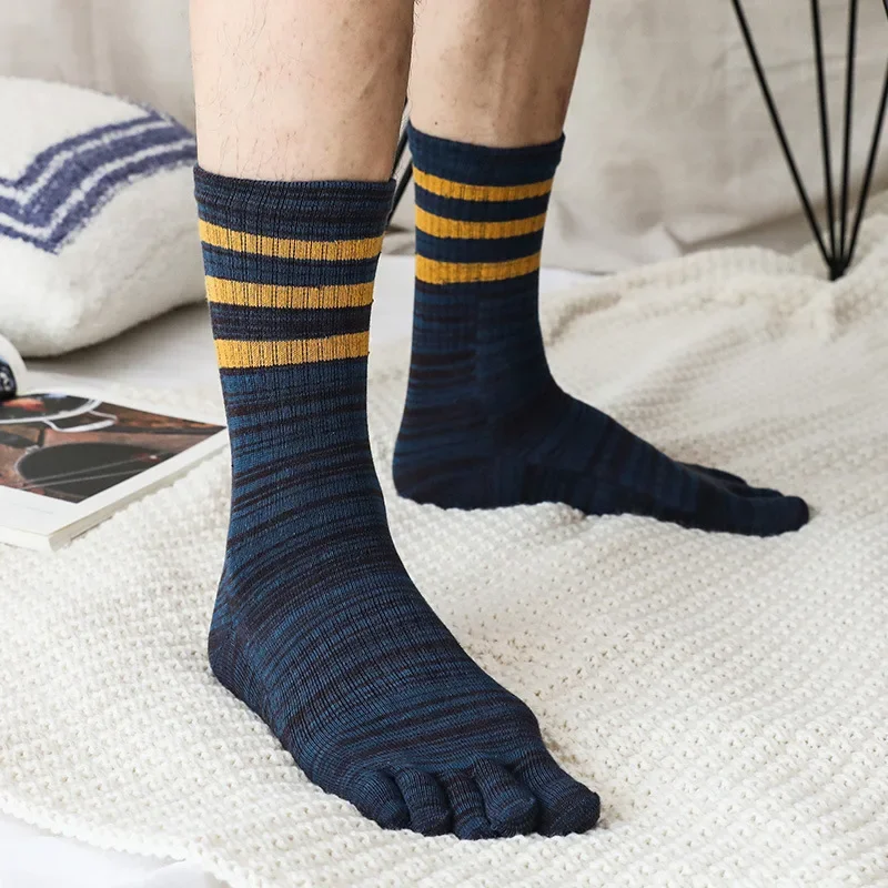 

Men's Five Finger Socks for Men Pure Cotton Striped Colorful Party Dress Long Cotton Socks with Toes Street Fashion Breathable