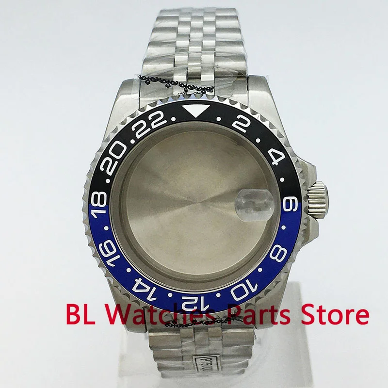 

BL 40mm Watch Case Black Blue Ceramic Bezel Fit NH34 NH35 NH36 ETA2824 2836 MIYOTA Oyster/Jubilee Strap Sapphire Glass Silver