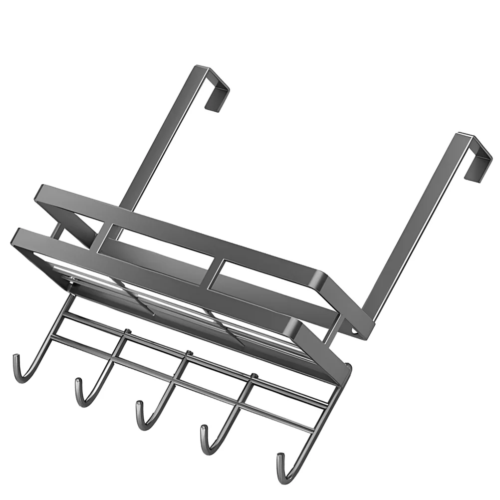 

Detachable Installation-free Door Storage Rack Multifunctional High Carbon Steel Hook Gray Space Save over Shelf Hanger The