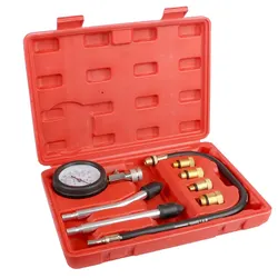 High-Performance Gasoline Engine Compression Tester Kit with Pressure Gauge and Multiple Adapters (RED)