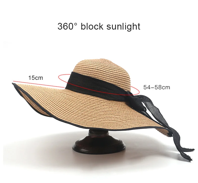 Women Summer Beach Travel Straw Hat Korean Seaside Big Hat Brim Sunblock Sunshade Holiday Foldable Fashion Big Cool Hat 2