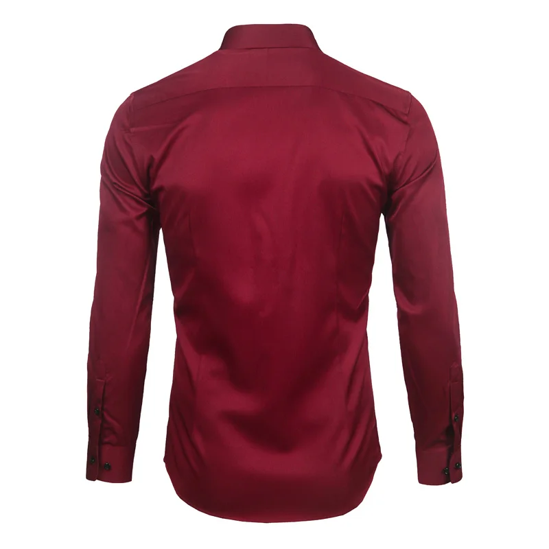 Men's Bamboo Fiber Dress Shirts Long Sleeve Shirt Solid Slim Fit Casual Formal Non Iron Work Shirt Camisa Masculina
