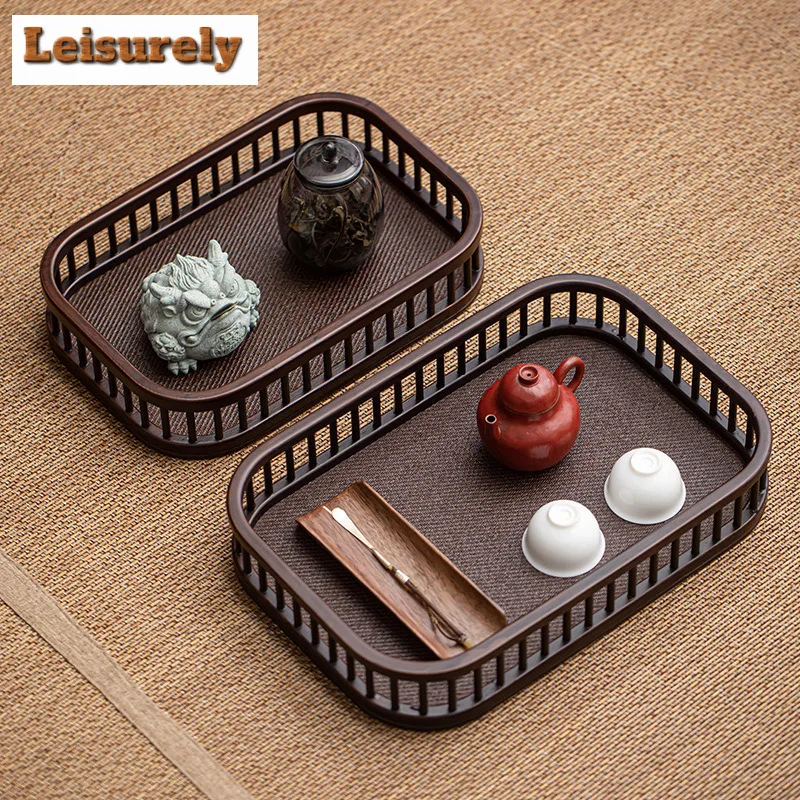 Walnut Color Bamboo Wood Storage Basket Rectangular Fruit Tray Household Tea Set Placement Basket  Tea Tray Room Dim Sum Plate
