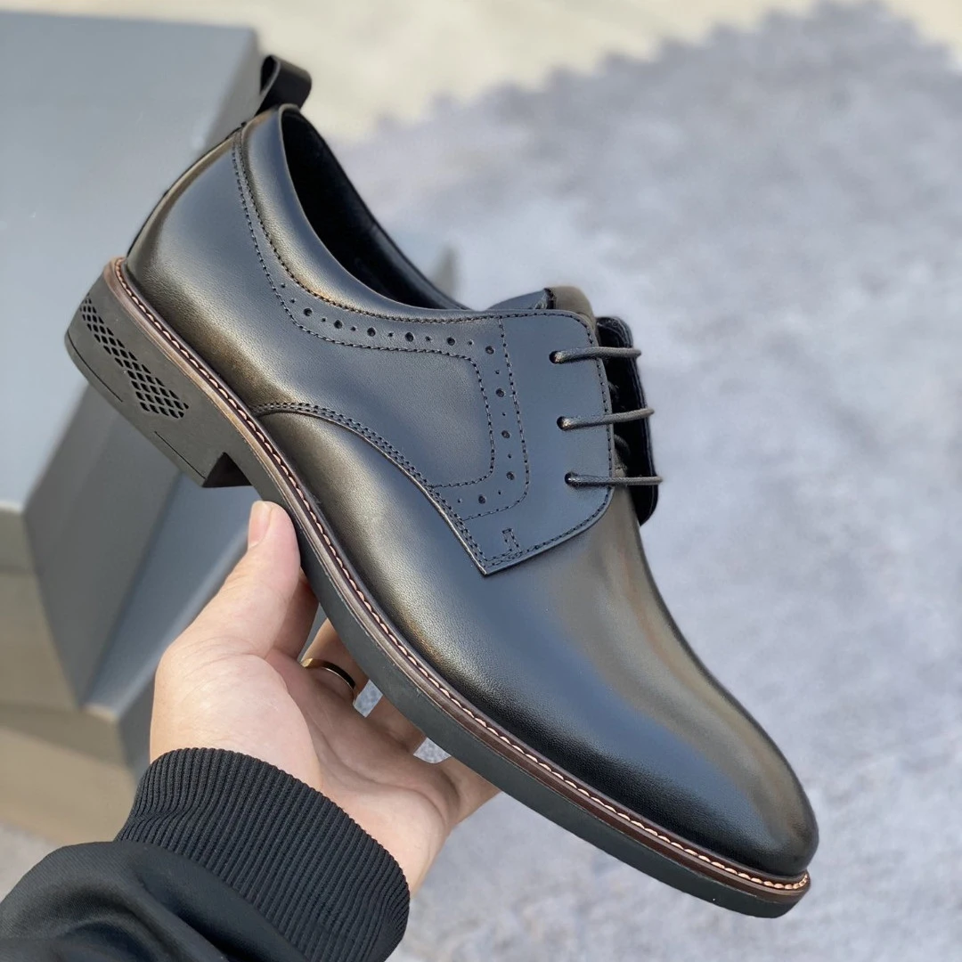 Men's Dress shoes Cowhide round toe lace-up business formal shoes comfortable breathable wear-resistant non-slip office shoes 1