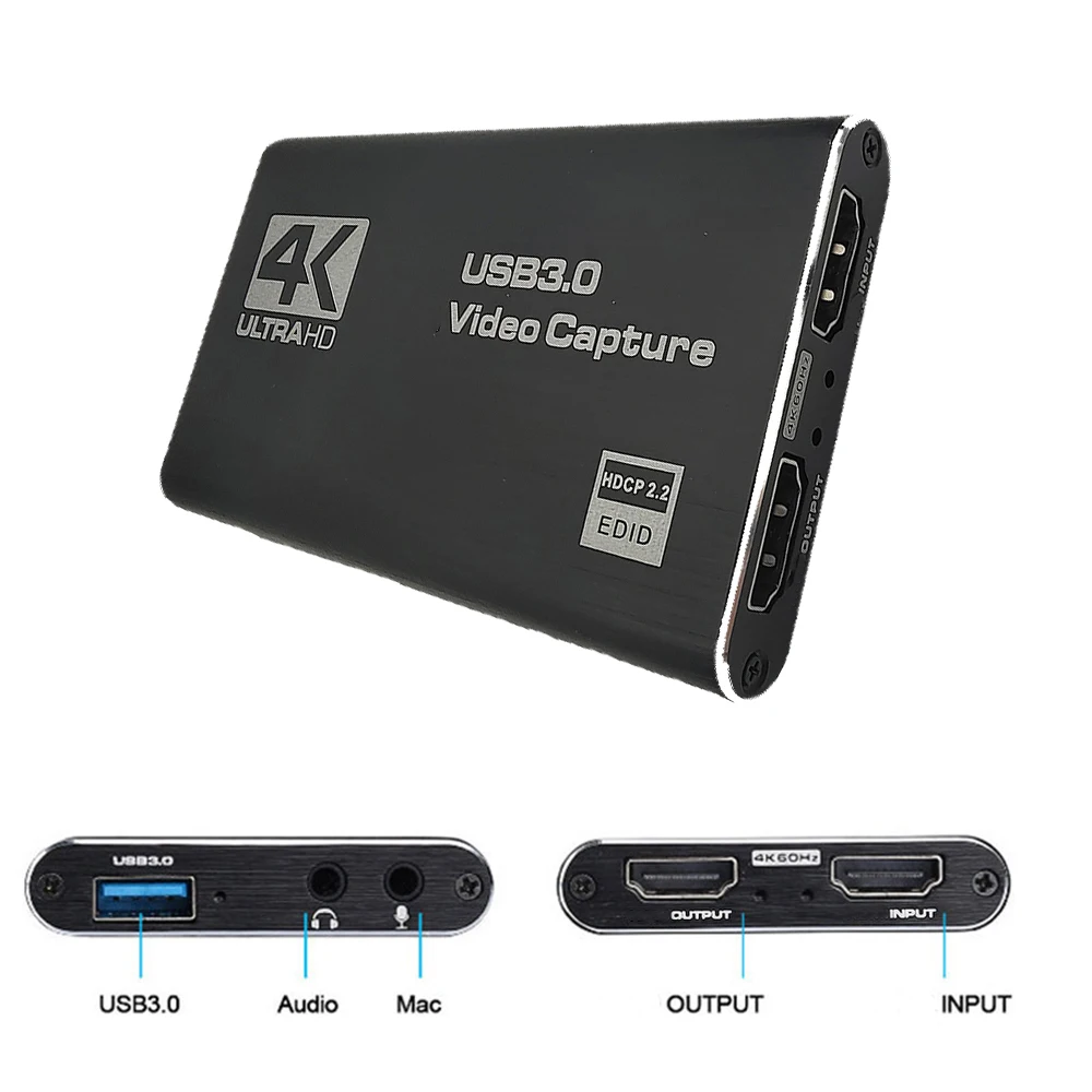 USB3.0 Video Capture Card for OBS Recorder 4K60 Converter 30hz Supports Mic for PC Camera Projector Capture Card usb3 0 video capture card for obs recorder 4k60 converter 30hz supports mic for pc camera projector capture card