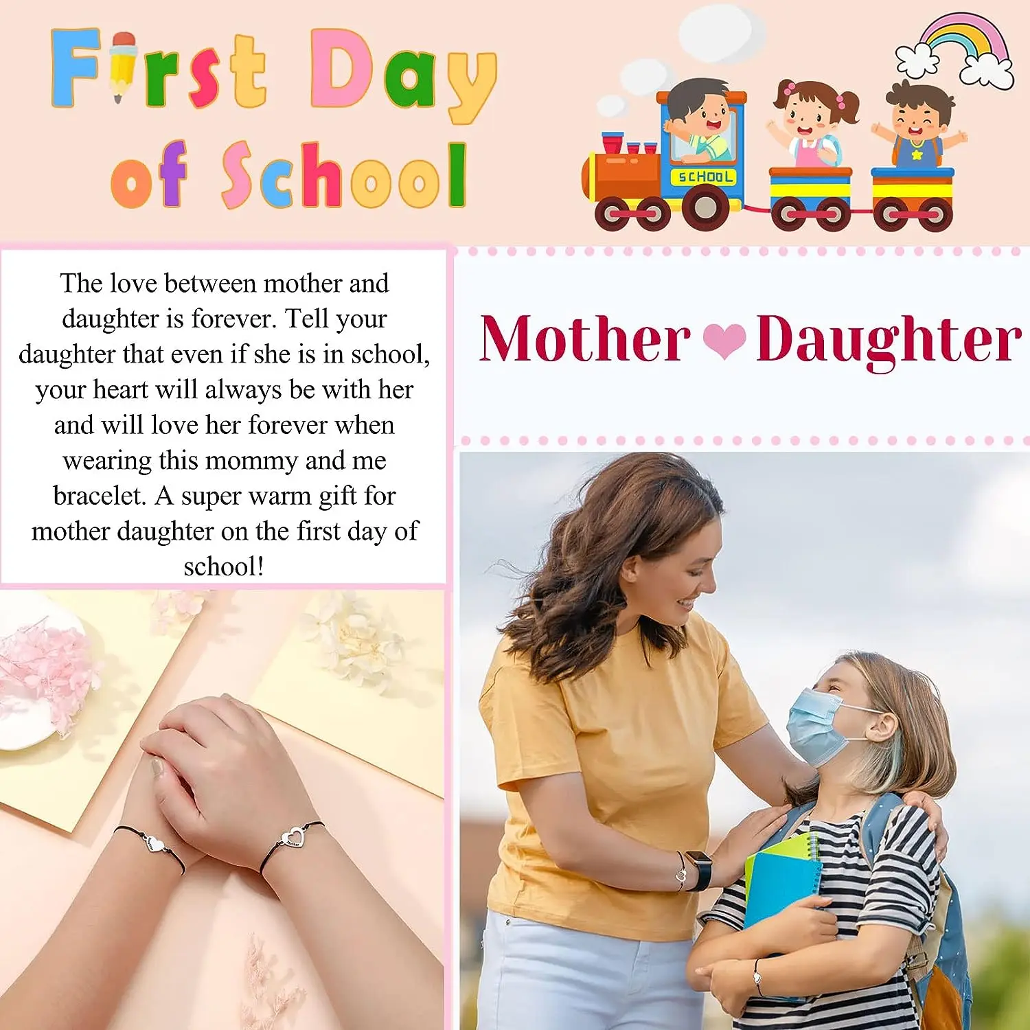 Set di 2 braccialetti con perline di argilla con lettere MAMA e MINI, regalo per il set di braccialetti mamma e figlia, set di braccialetti rorno a scuola | SHEIN ALIA