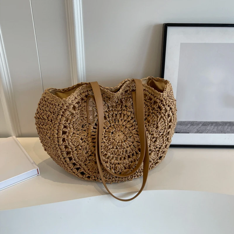 Fashion Large Capacity Handmade Straw Handbag Women Holiday Beach Casual Tote Top-Handle Bags Retro Shoulder Bags