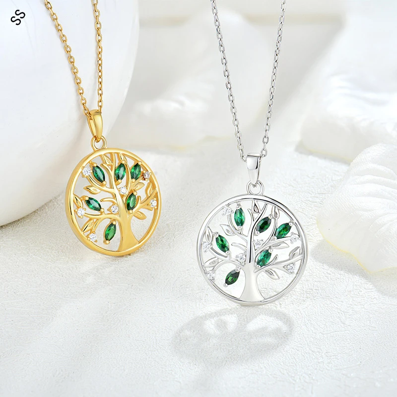 Round Life Tree Pendant Necklaces Super Flash for Women's Garment Accessories