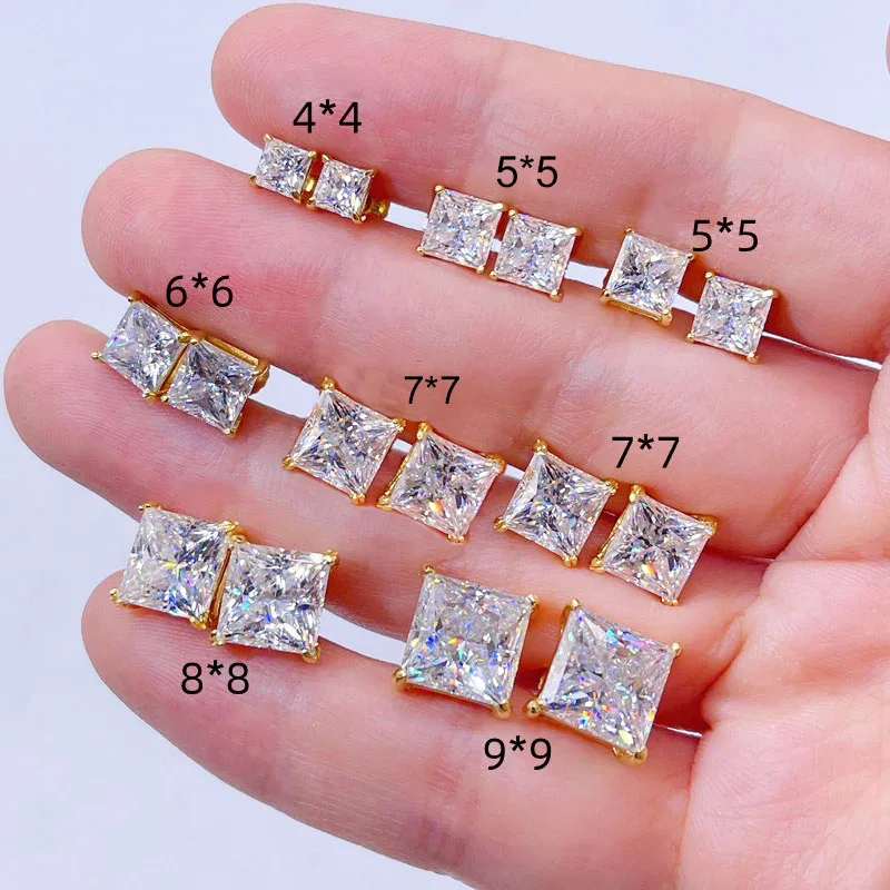 CUC 3-10MM Hip Hop Baguette CZ Stud Earrings With Screw Back AAA Zircon Men Women Square Earrings Trend Wedding Jewelry Gift 6