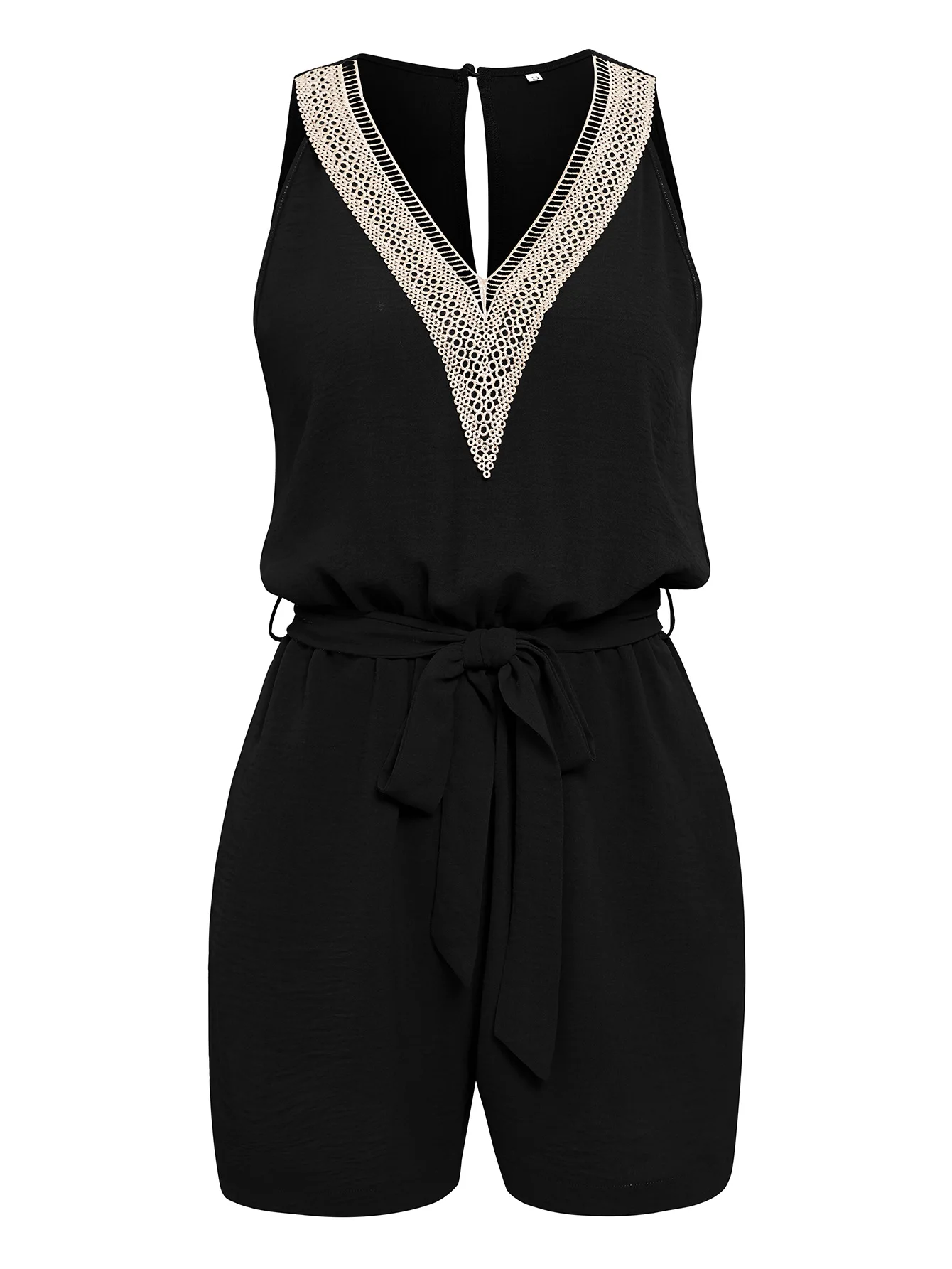 High Quality Luxury Brand Women\'s Clothing 2023 New Women\'s Casual Lace V-neck Solid Color Sleeveless Jumpsuit Lace Up Y2k