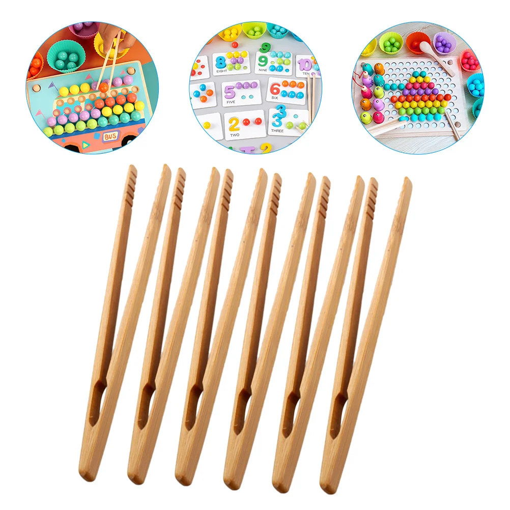 6 Pcs Kids Wood Tongs Wooden Tweezers Tool Fine Motor Skills Toys Children Tweezers Hand Tools Montessori Educational Aids Beads